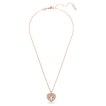 Idyllia pendant, Crystal pearl, Heart, White, Rose gold-tone plated - Swarovski, 5680402