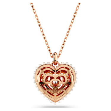 Idyllia pendant, Crystal pearl, Heart, White, Rose gold-tone plated - Swarovski, 5680402