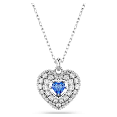 Idyllia pendant, Heart, Blue, Rhodium plated - Swarovski, 5680403
