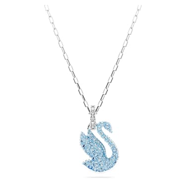 Swan 链坠, 天鹅, 小号, 蓝色, 镀铑 - Swarovski, 5680422