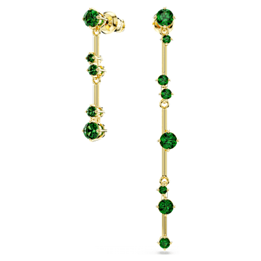 Constella drop earrings, Asymmetrical design, Round cut, Green, 18K gold finish - Swarovski, 5680553