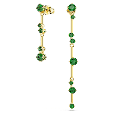 Constella drop earrings, Asymmetrical design, Round cut, Green, 18K gold finish - Swarovski, 5680553