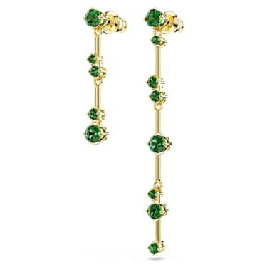Constella drop earrings, Asymmetrical design, Round cut, Green, 18K gold finish - Swarovski, 5680553