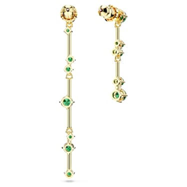 Constella drop earrings, Asymmetrical design, Round cut, Green, Gold-tone plated - Swarovski, 5680553