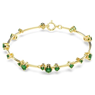Constella bangle, Mixed round cuts, Green, 18K gold finish - Swarovski, 5680555