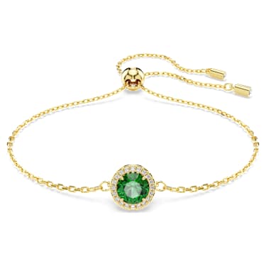 Una bracelet, Round cut, Pavé, Green, Gold-tone plated | Swarovski
