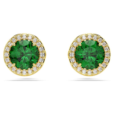Una Angelic stud earrings, Round cut, Green, Gold-tone plated - Swarovski, 5680562
