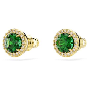 Una Angelic stud earrings, Round cut, Green, Gold-tone plated - Swarovski, 5680562
