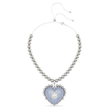 Hyperbola pendant, Crystal pearls, Heart, Blue, Rhodium plated