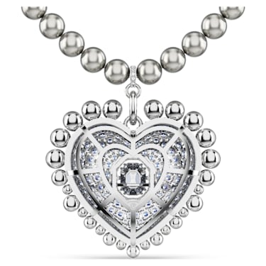 Hyperbola pendant, Crystal pearls, Heart, Blue, Rhodium plated