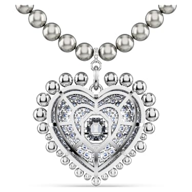 Idyllia 链坠, 仿水晶珍珠, 心形, 蓝色, 镀铑 - Swarovski, 5680645