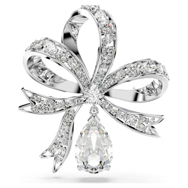 Hyperbola brooch, Bow, White, Rhodium plated - Swarovski, 5680678