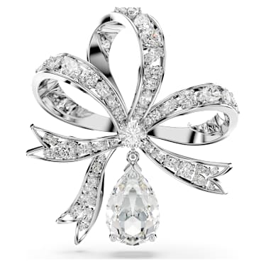 Hyperbola 胸針, 蝴蝶結, 白色, 鍍白金色 - Swarovski, 5680678
