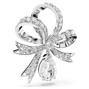Hyperbola 胸針, 蝴蝶結, 白色, 鍍白金色 - Swarovski, 5680678