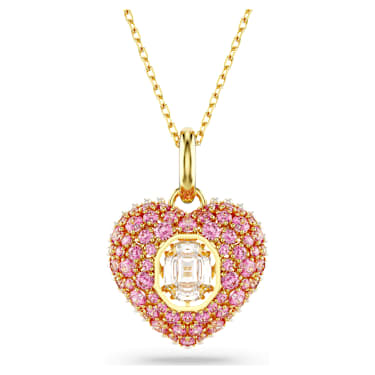 Idyllia Anhänger, Oktagon-Schliff, Kristallperle, Herz, Rosa, 18K Goldbeschichtet - Swarovski, 5680784