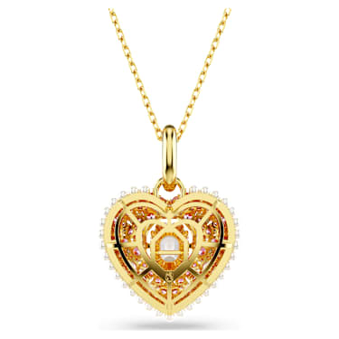 Idyllia 链坠, 八角形切割, 仿水晶珍珠, 心形, 粉红色, 金色饰面 - Swarovski, 5680784