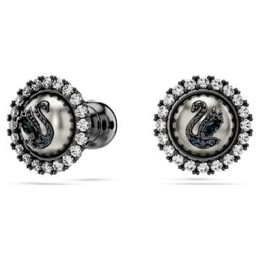 Swan Ohrstecker, Kristallperle, Schwan, Grau, Rutheniert - Swarovski, 5680848