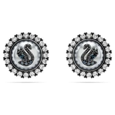 Swan Ohrstecker, Kristallperle, Schwan, Grau, Rutheniert - Swarovski, 5680848
