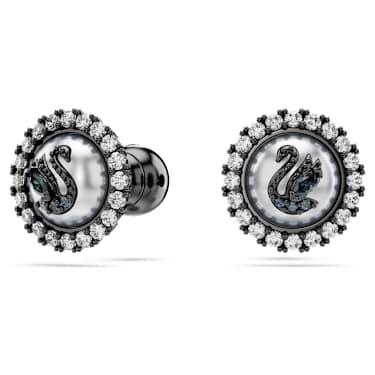 Swan Ohrstecker, Kristallperle, Schwan, Grau, Rutheniert - Swarovski, 5680848