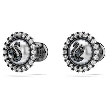 Swan Ohrstecker, Kristallperle, Schwan, Grau, Rutheniert - Swarovski, 5680848