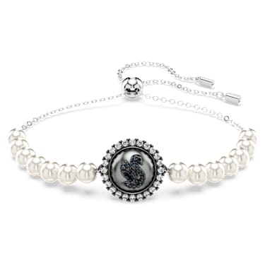 Swan 手链, 仿水晶珍珠, 天鹅, 灰色, 镀铑 - Swarovski, 5680851