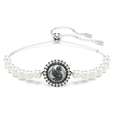 Swan 手链, 仿水晶珍珠, 天鹅, 灰色, 镀铑 - Swarovski, 5680851