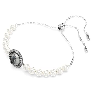 Swan 手链, 仿水晶珍珠, 天鹅, 灰色, 镀铑 - Swarovski, 5680851