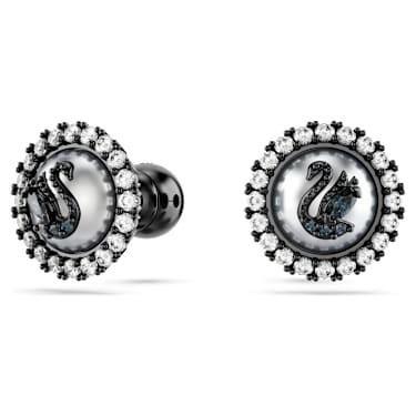 Swan set, Crystal pearl, Swan, Grey, Rhodium plated - Swarovski, 5680875
