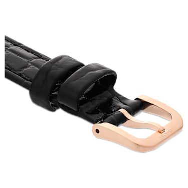 Uhrenarmband, 16 mm Breite, Leder mit Ziernähten, Schwarz, Roségoldfarbenes Finish - Swarovski, 5680904