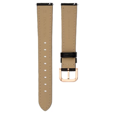 Watch strap, 16 mm (0.63") width, Leather with stitching, Black, Rose gold-tone finish - Swarovski, 5680905
