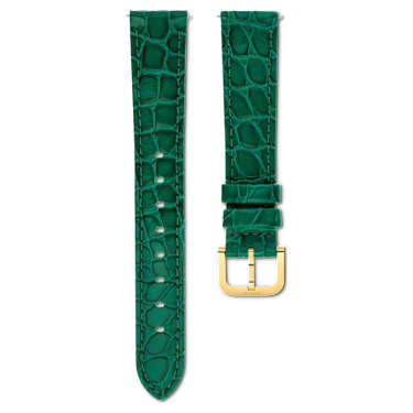 Watch strap, 16 mm (0.63") width, Leather with stitching, Green, Gold-tone finish - Swarovski, 5680906