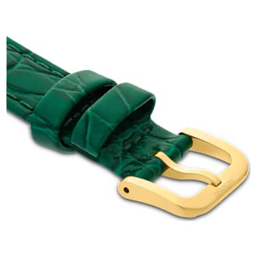 Uhrenarmband, 16 mm Breite, Leder mit Ziernähten, Grün, Vergoldetes Finish - Swarovski, 5680906