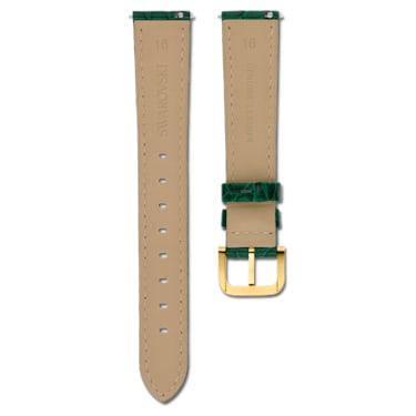 Watch strap, 16 mm (0.63") width, Leather with stitching, Green, Gold-tone finish - Swarovski, 5680906
