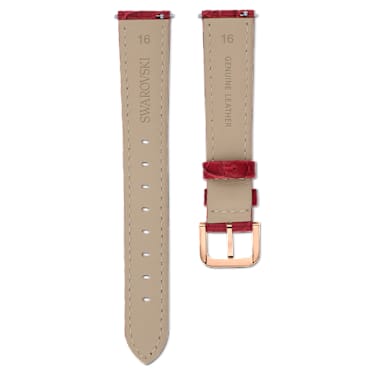 Cinturino per orologio, Larghezza: 16 mm (0.63"), Pelle con impunture, Rosso, Finitura in tono oro rosa - Swarovski, 5680996