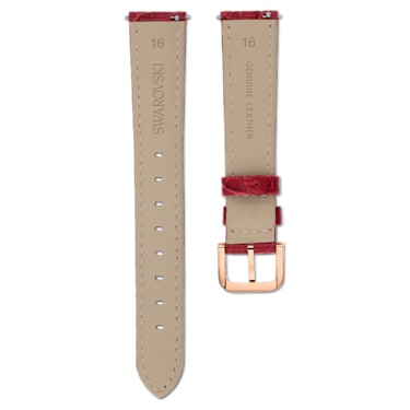 Watch strap, 16 mm (0.63") width, Leather with stitching, Red, Rose gold-tone finish - Swarovski, 5680996