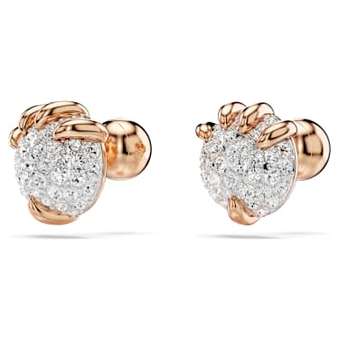 Dragon & Phoenix düğme Küpeler, Ejderha pençesi, Beyaz, 18k pembe altın rengi yüzey - Swarovski, 5681058