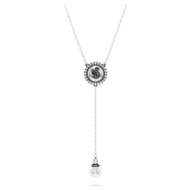 Pendentif en Y Swan, Perle de cristal, Cygne, Gris, Métal rhodié - Swarovski, 5681403