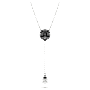 Pendentif en Y Swan, Perle de cristal, Cygne, Gris, Métal rhodié - Swarovski, 5681403