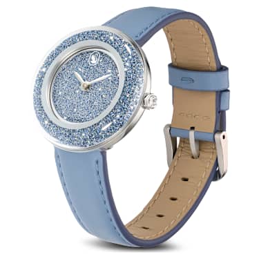 Montre Crystalline Lustre, Fabriqué en Suisse, Bracelet en cuir, Bleues, Acier inoxydable - Swarovski, 5681733