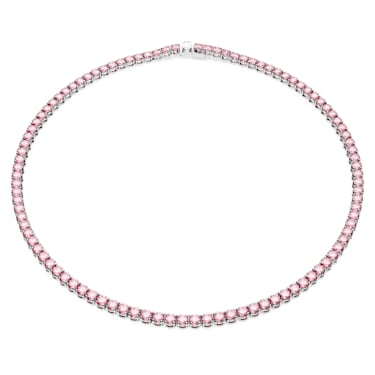 Matrix Tennis necklace, Round cut, Pink, Rhodium plated - Swarovski, 5681800