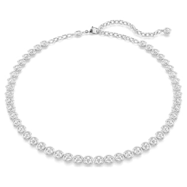 Imber Tennis necklace, Round cut, White, Rhodium plated - Swarovski, 5682595
