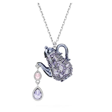 Pendente Alice in Wonderland, Teiera, Viola, Placcato rodio - Swarovski, 5682807