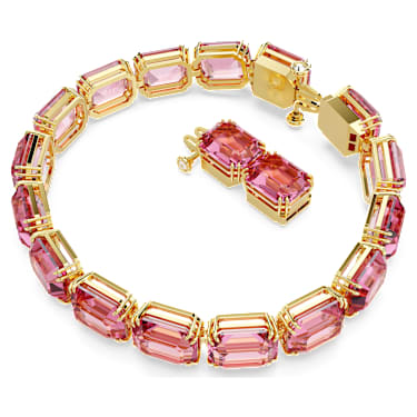 Millenia Tennis 手鏈, 八角形切割, 粉紅色, 鍍金色色調 - Swarovski, 5683428