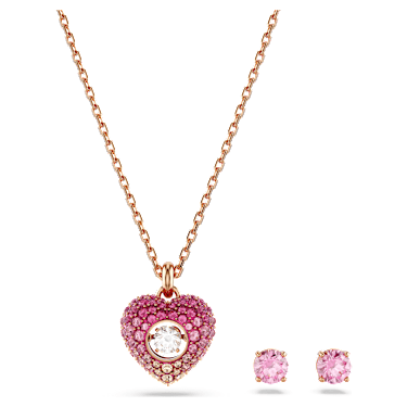 Idyllia set, Heart, Pink, 18K rose gold finish - Swarovski, 5683574