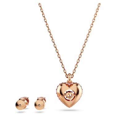 Idyllia set, Heart, Pink, 18K rose gold finish - Swarovski, 5683574