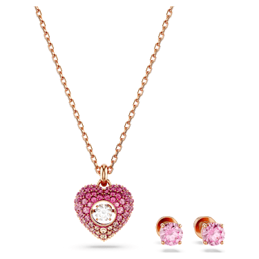 Idyllia set, Heart, Pink, 18K rose gold finish - Swarovski, 5683574