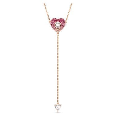 Idyllia Y 型链坠, 心形, 粉红色, 玫瑰金色饰面 - Swarovski, 5683575