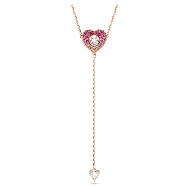 Idyllia Y 型链坠, 心形, 粉红色, 镀玫瑰金色调 - Swarovski, 5683575