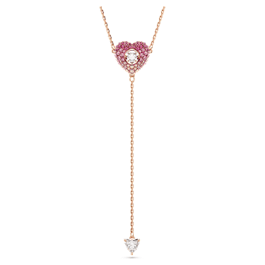 Hyperbola Y 型链坠, 心形, 粉红色, 镀玫瑰金色调 - Swarovski, 5683575