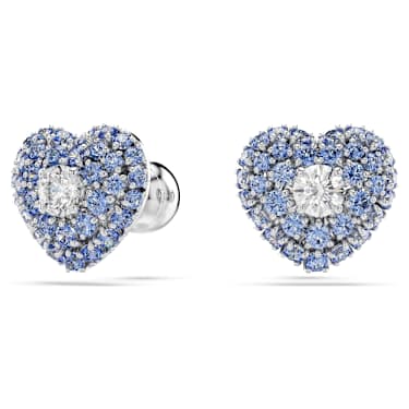 Brincos stud Idyllia, Coração, Azul, Lacado a ródio | Swarovski